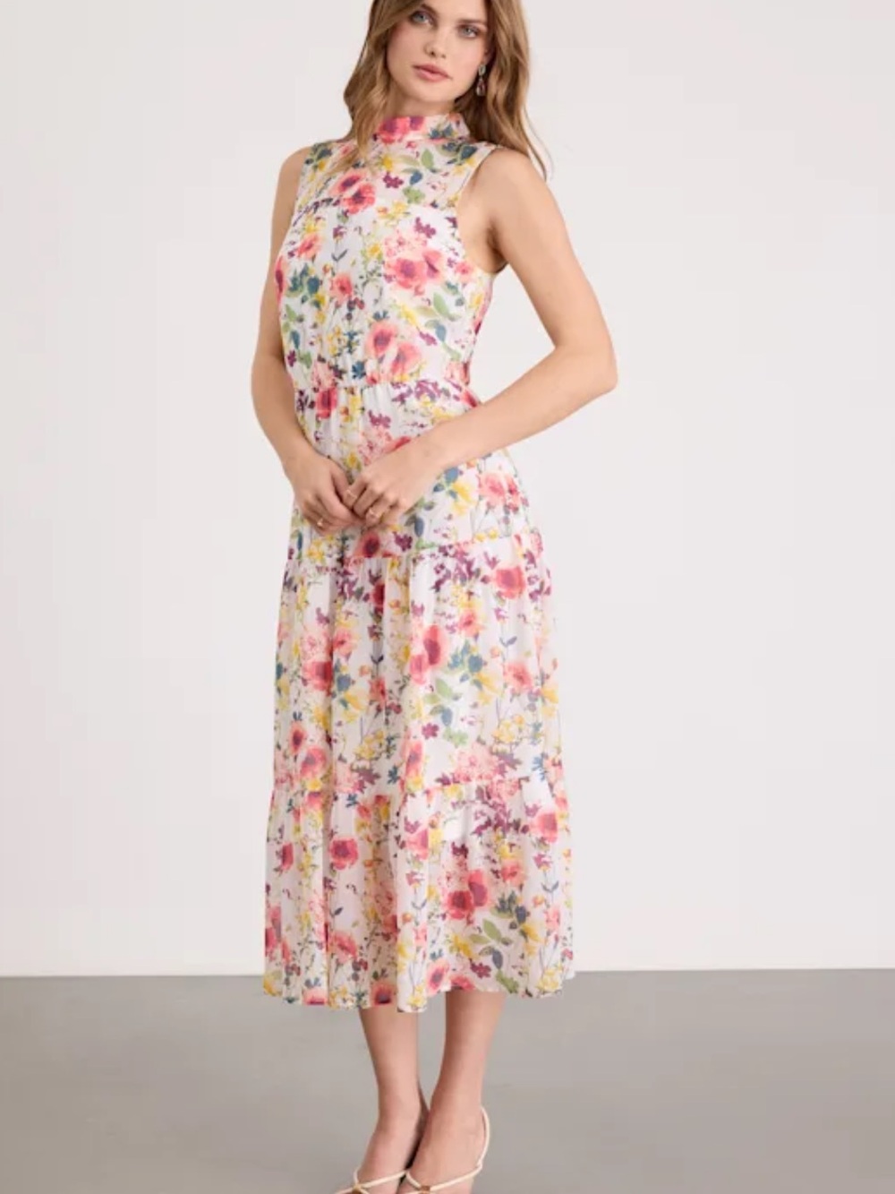 Lulus In My Dreams Ivory Multi Floral Print Midi Dress